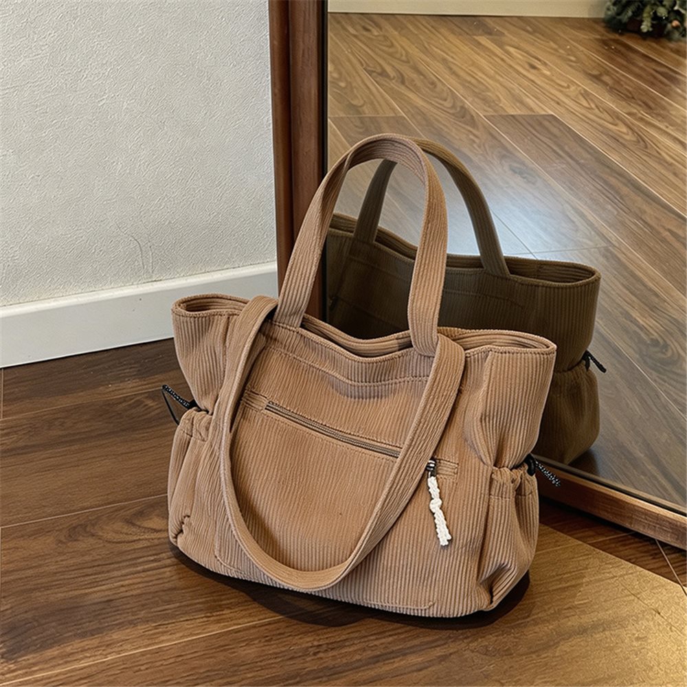 Corduroy tote bag with drawstring side pockets YT-11013 - view 6