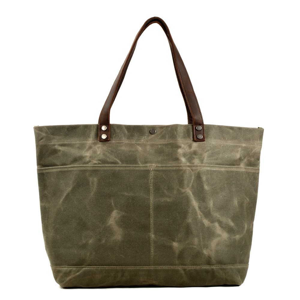 Waxed canvas tote with crazy-horse leather handles YT-11015 - main view