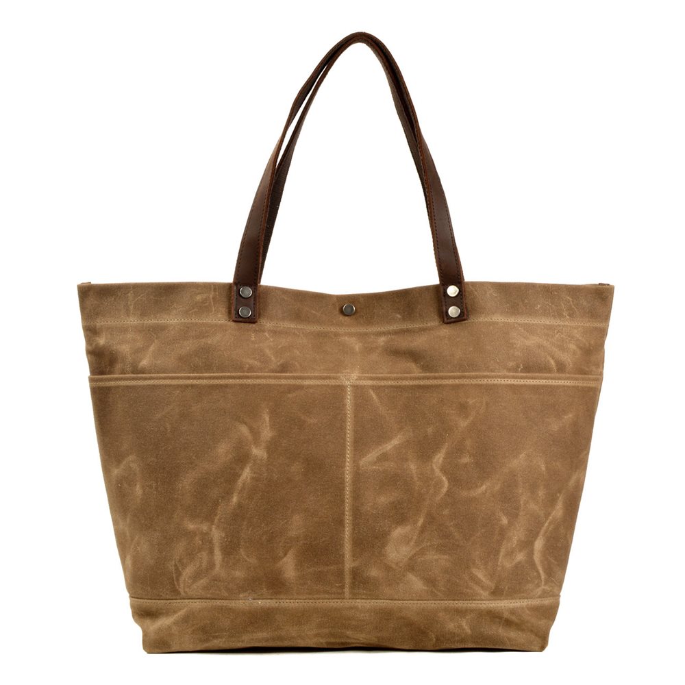 Waxed canvas tote with crazy-horse leather handles YT-11015 - view 2
