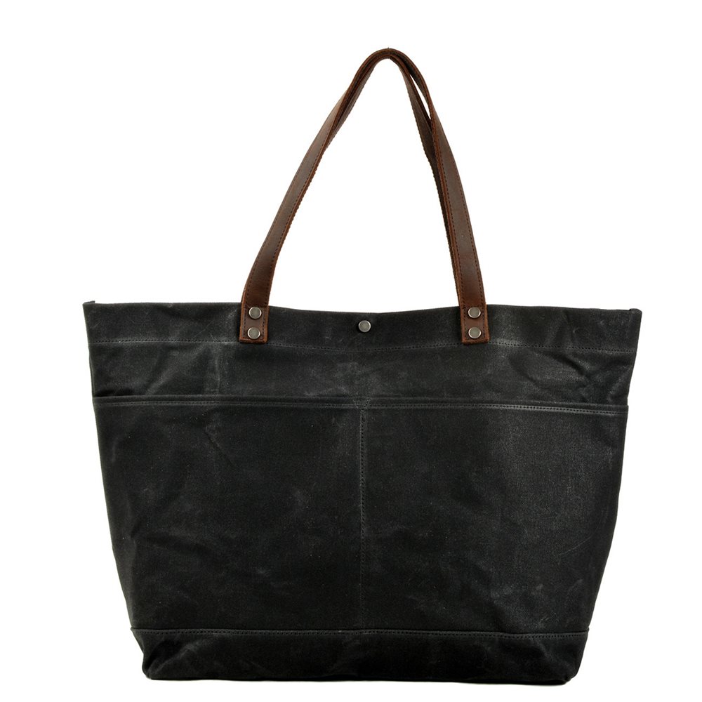 Waxed canvas tote with crazy-horse leather handles YT-11015 - view 3