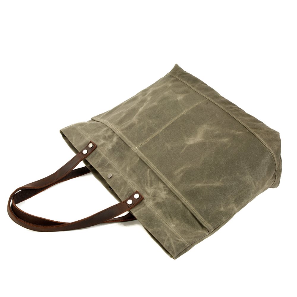 Waxed canvas tote with crazy-horse leather handles YT-11015 - view 5