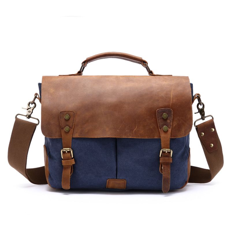 Leather Waxed Canvas Messenger Briefcase - custom OEM YT-07504
